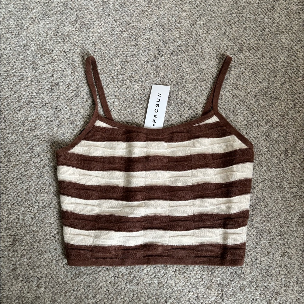 PacSun Brown and White Ribbed Crop Camisole